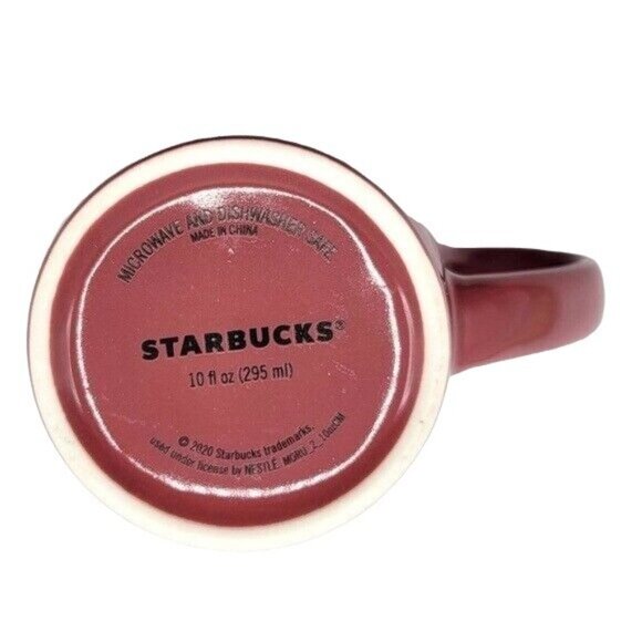 Starbucks Logo Coffee Tea Mug Red White 4" Solid Color Spell Out 2020 Round 10oz - Picture 8 of 10